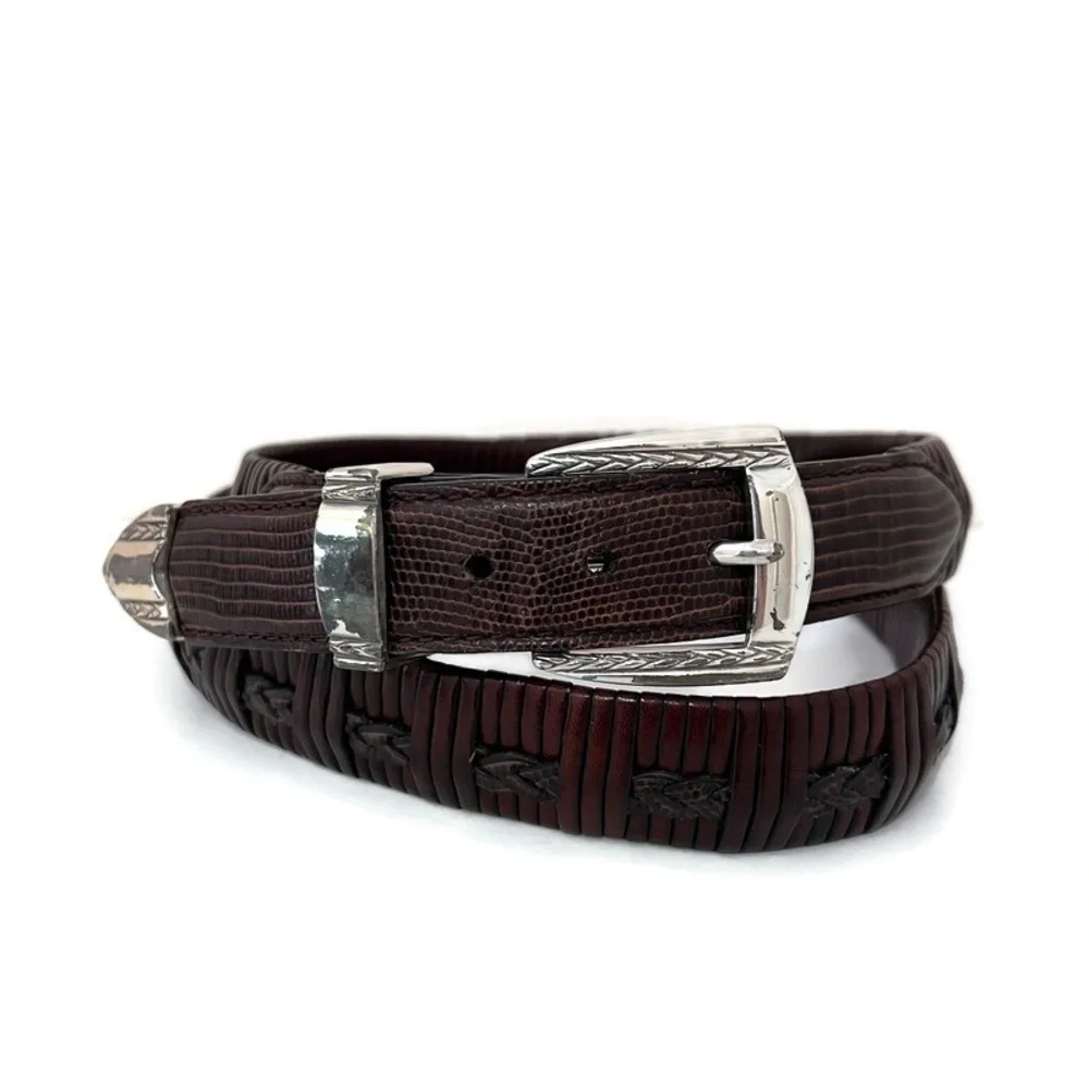 Brighton Leather Men's Belt 42 Brown Leather Belt 3907 Textured Woven Vintage